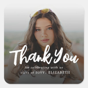 Moderne Dankjewel Borstel Schrift Foto Afstudeer D Vierkante Sticker