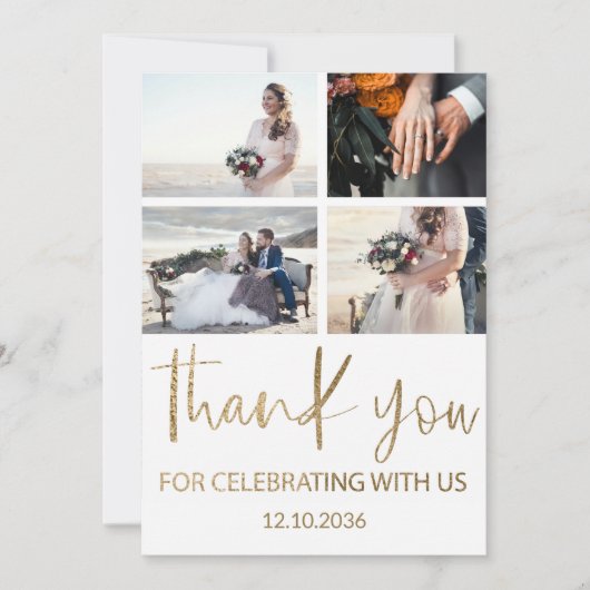 Moderne dankjewel, gouden en witte bruiloft bedankkaart (Voorkant)