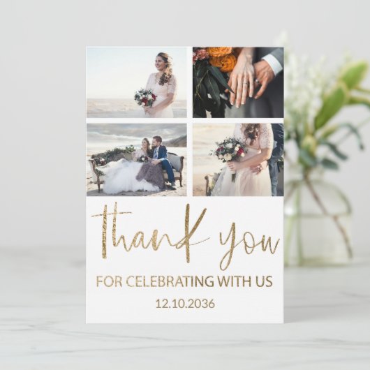Moderne dankjewel, gouden en witte bruiloft bedankkaart (Staand voorkant)