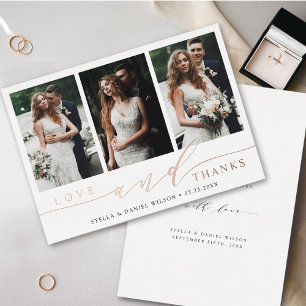 Moderne Dankkaart Met 3 Foto's Rose Goud Folie Uitnodiging