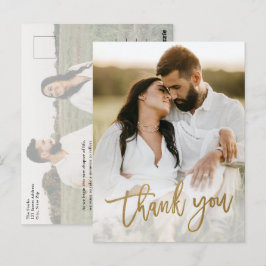 Moderne Dankkaart Trouwfoto Goud Schrift 2 Foto's Briefkaart