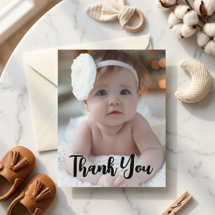 Moderne Dankkaart Voor Babyborrel Met Foto Kaart