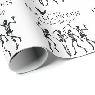 Moderne dansende skeletten Gelukkig Halloween Cadeaupapier