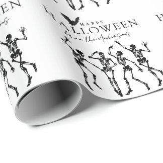 Moderne dansende skeletten Gelukkig Halloween Cadeaupapier