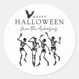 Moderne dansende skeletten Gelukkig Halloween Ronde Sticker