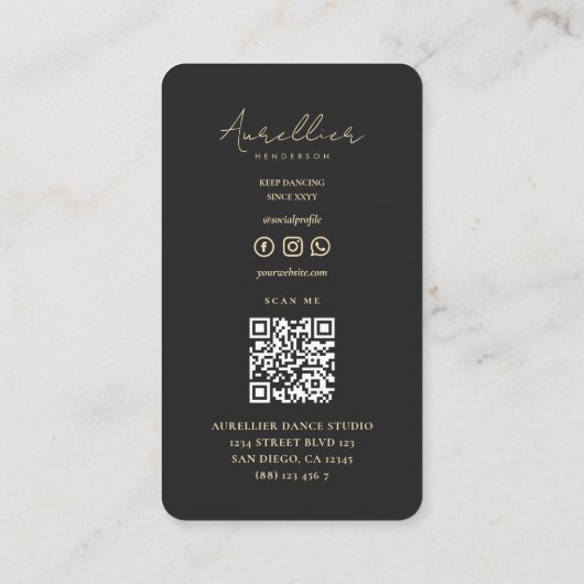 Moderne danser dansende choreograaf zwart goud visitekaartje (Achterkant)