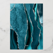 Moderne Dark Blauwgroen Silver Agate bruiloft Folie Uitnodiging (Achterkant)