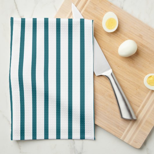 Moderne Dark Blauwgroen Stripe Keuken Handdoek (Quarter Fold)