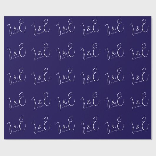 Moderne Dark Navy Initialen Monogrammen Trouwdatum Cadeaupapier (Vlak)