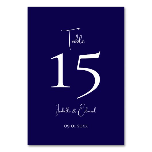 Moderne Dark Navy White Script bruiloft receptie Kaart (Voorkant)