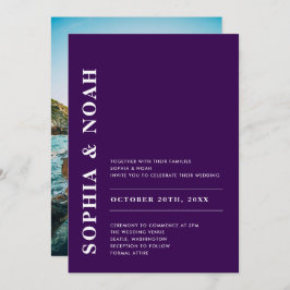 Moderne Dark Paarse Elegant Eenvoudige Trouwfoto Kaart