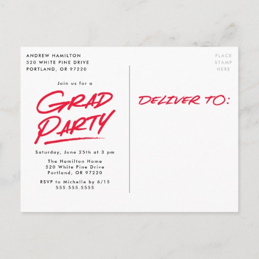 Moderne Dashed Afstudeerder Red Photo Graduparty Uitnodiging Briefkaart (Achterkant)