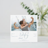 Moderne datum foto blauw save the date (Staand voorkant)