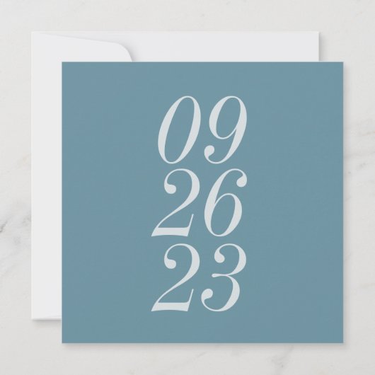 Moderne datum foto blauw save the date (Achterkant)