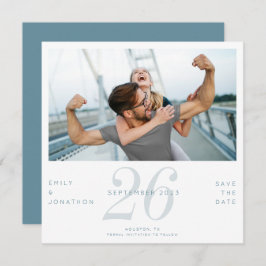 Moderne datum foto blauw save the date