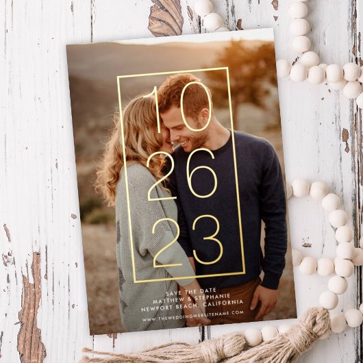 Moderne Datum in ECHTE FOLIE Sla de datum op Uitnodiging