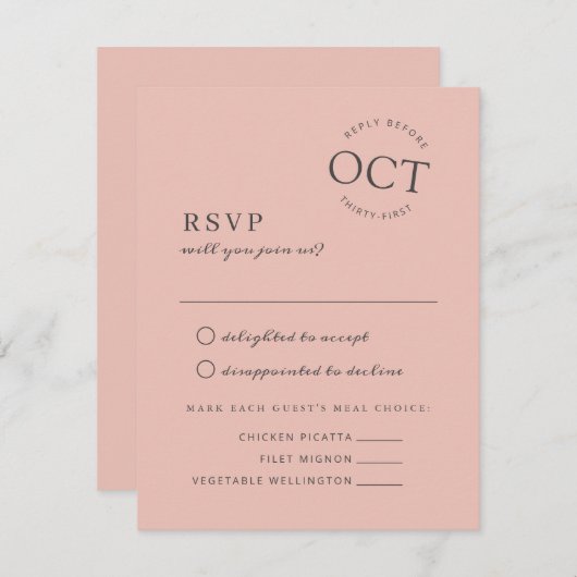 Moderne Datum Seal Blush Roze Bruiloft RSVP Save The Date (Voorkant / Achterkant)