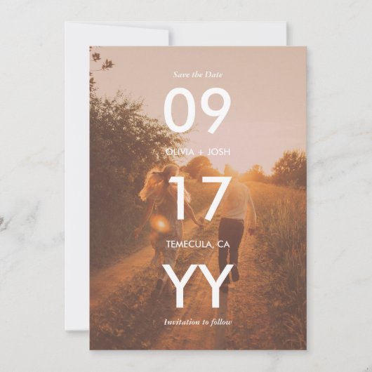 Moderne datum typografie foto save the date (Voorkant)