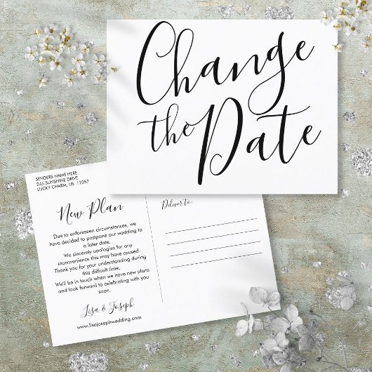 Moderne 'Datum Wijzigen' Uitgestelde Trouwdatum Aankondigingskaart