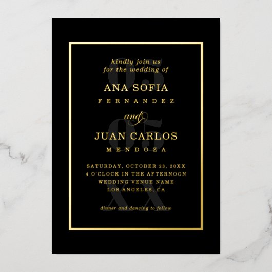 Moderne datumfoto & monogramframe elegant echt folie uitnodiging (Voorkant)