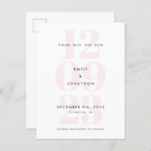 Moderne datumnummertypografie Roze Save the date