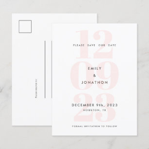 Moderne datumnummertypografie Roze Save the date Aankondigingskaart