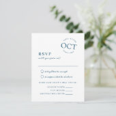 Moderne datumstempel Navy Blue Trouw-RSVP Save The Date (Staand voorkant)
