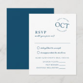 Moderne datumstempel Navy Blue Trouw-RSVP Save The Date (Voorkant / Achterkant)