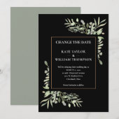 Moderne Datumwijziging Goud Zwart Groene Bladeren Kaart (Voorkant / Achterkant)
