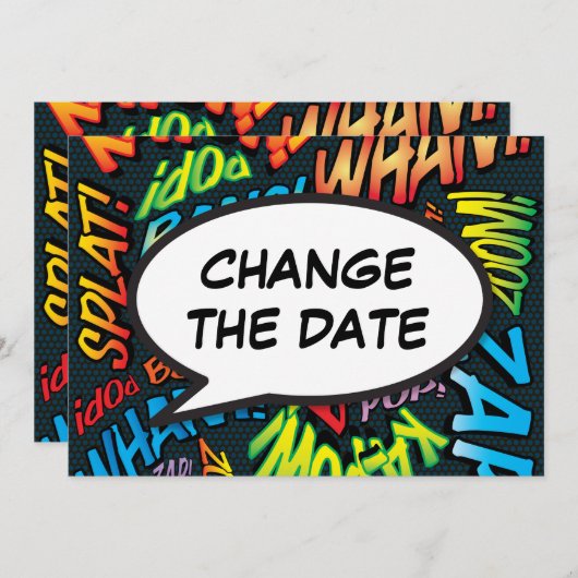 Moderne datumwijziging Leuke spraakballon Save The Date (Voorkant / Achterkant)