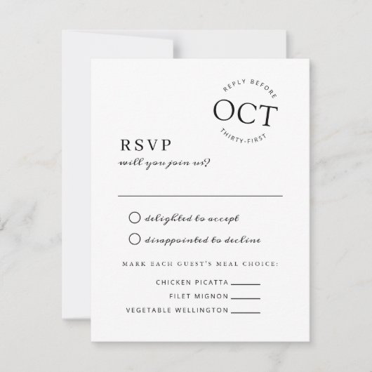 Moderne datumzegel Deep Black and White trouw-RSVP Save The Date (Voorkant)