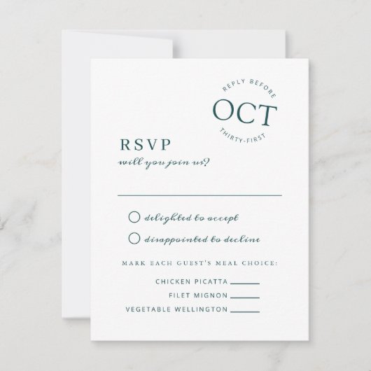 Moderne datumzegel diepe groene trouw-RSVP Save The Date (Voorkant)