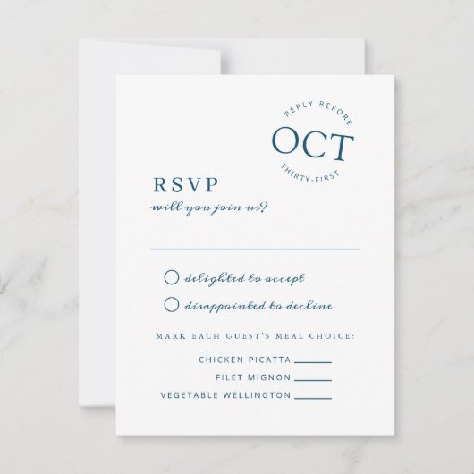 Moderne datumzegel Navy Blue Huwelijksreactie Save The Date (Voorkant)