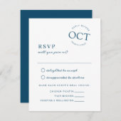 Moderne datumzegel Navy Blue Trouw-RSVP Save The Date (Voorkant / Achterkant)