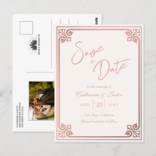 Moderne Deco Blush Roze Pauw Foto Sla de datum op Briefkaart