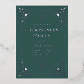 Moderne deco | Elegant Groen Kerstfeest Zilver Folie Uitnodiging (Voorkant)