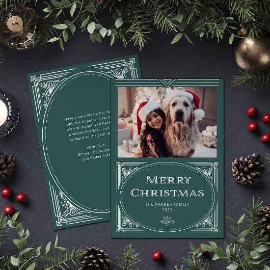 Moderne deco | Elegant groen met foto Feestdagenkaart