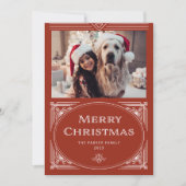 Moderne deco | Elegant rood met foto Feestdagenkaart (Voorkant)