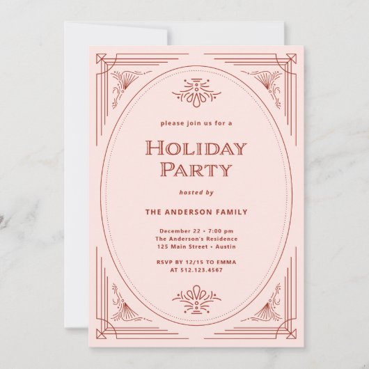 Moderne deco | Elegant Roze en Rode feestdag Kaart (Voorkant)