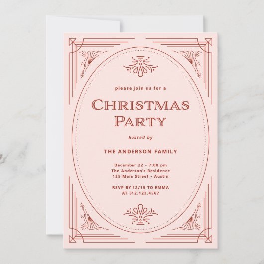 Moderne deco | Elegant roze en rood kerstfeest Kaart (Voorkant)