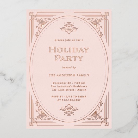 Moderne deco | Elegant Roze Vakantie Party Roos Go Folie Uitnodiging (Voorkant)