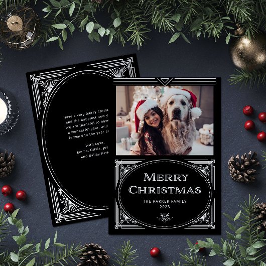 Moderne deco | Elegant zwart met foto Feestdagenkaart