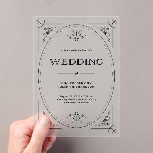 Moderne deco | Elegante bruiloft Acryl Uitnodigingen (Insitu (Draagbaar))