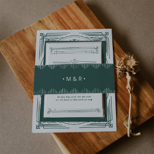 Moderne deco Elegante feestelijke groen met mono Uitnodigingen Wikkel