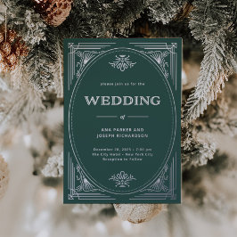 Moderne deco | Elegante groene vakantie bruiloft Folie Uitnodiging