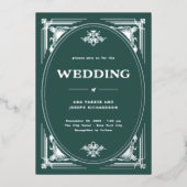 Moderne deco | Elegante groene vakantie bruiloft Folie Uitnodiging (Voorkant)