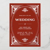 Moderne deco | Elegante rode vakantie bruiloft Folie Uitnodiging (Voorkant)