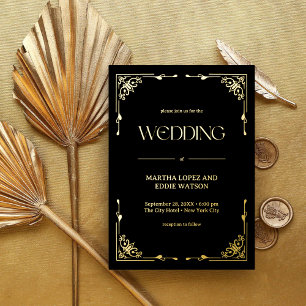 Moderne Deco   Elegante Trouw Bruin en Goud Folie Uitnodiging