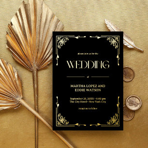 Moderne Deco   Elegante Trouw Bruin en Goud Folie Uitnodiging