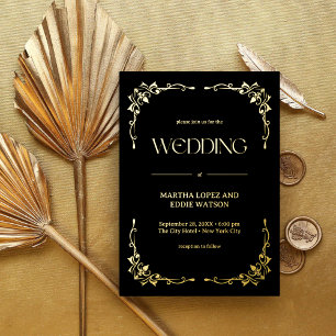 Moderne Deco Elegante Trouw Bruin en Goud Folie Uitnodiging